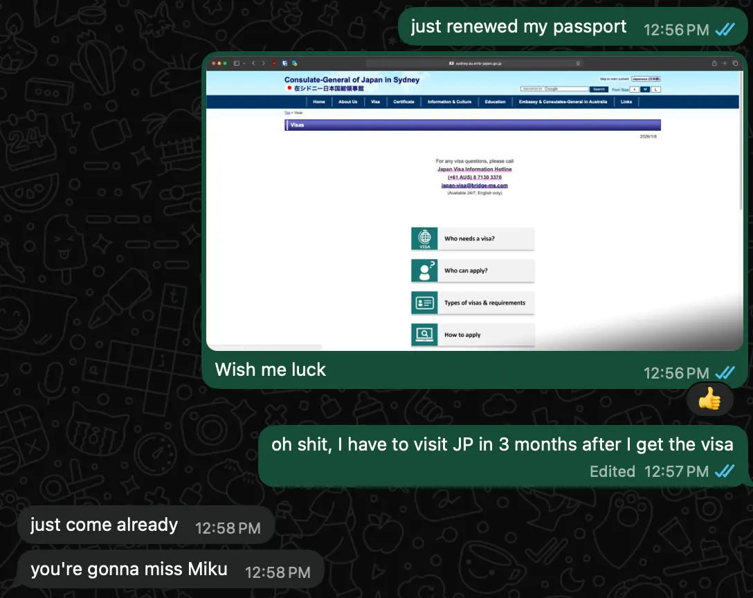 Chat screenshot with my Japanese friend